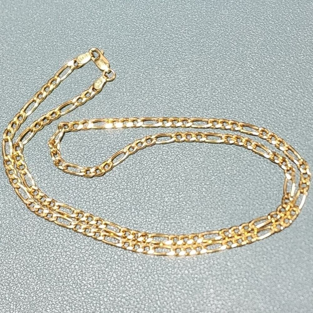 Vintage Italian 14k Fine Yellow Gold Solid Figaro Chain Necklace - Picture 6 of 7